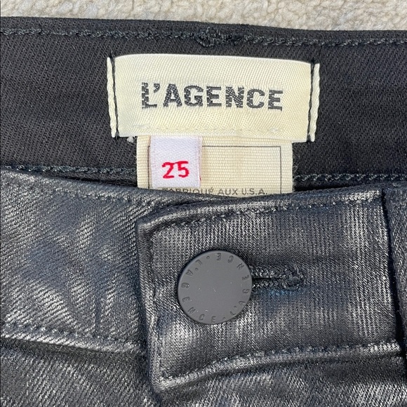 New L’Agence Ginny High Rise Straight Jeans Black Noir Coated Sz 25 - Picture 7 of 11